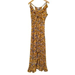 Molly Bracken Yellow Gold Floral Print Ruffled Maxi Dress Size XL